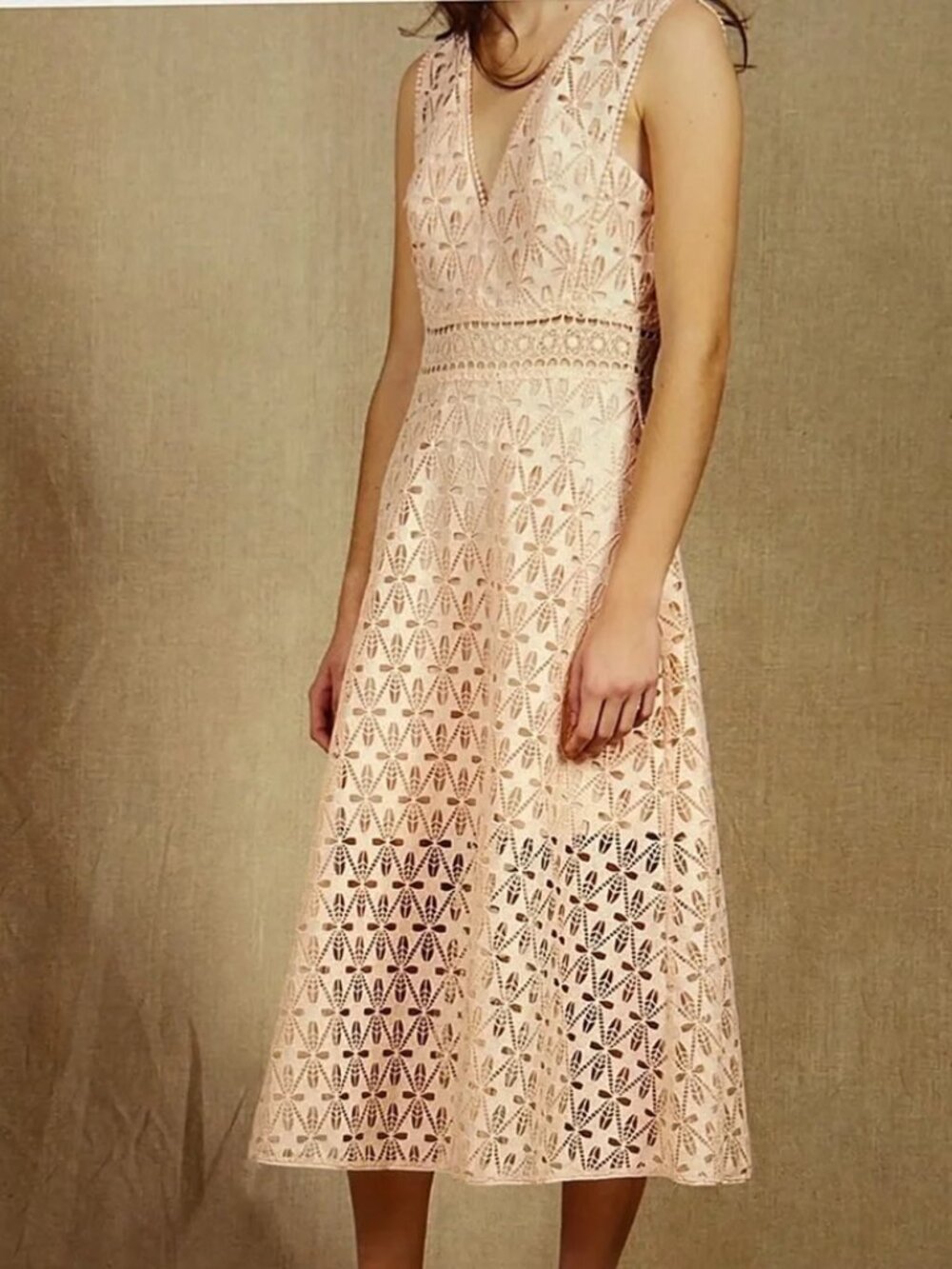 Sandro Bilali Guipure Lace Midi Dress in Blush